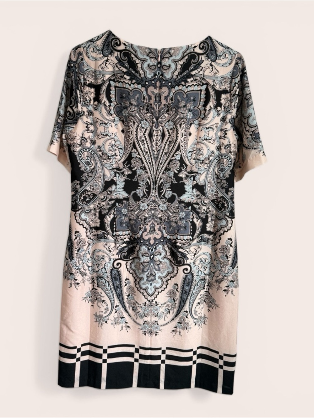 Chico’s Sz 0 Careerwear Paisley Shift Dress Pink Black Career Event Midi length - Picture 3 of 15